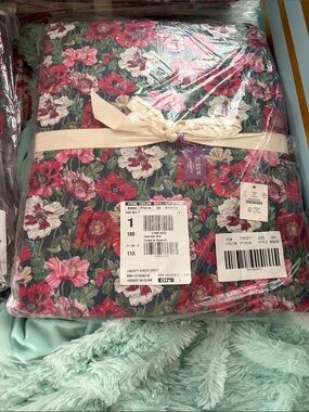 liberty Floral Queen Sheet Set in Green, Pink and Red